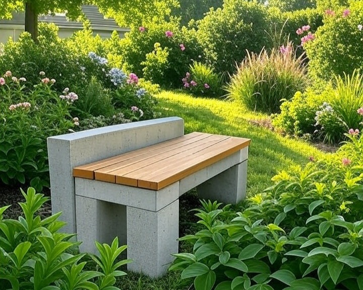 Banc en parpaings jardin moderne