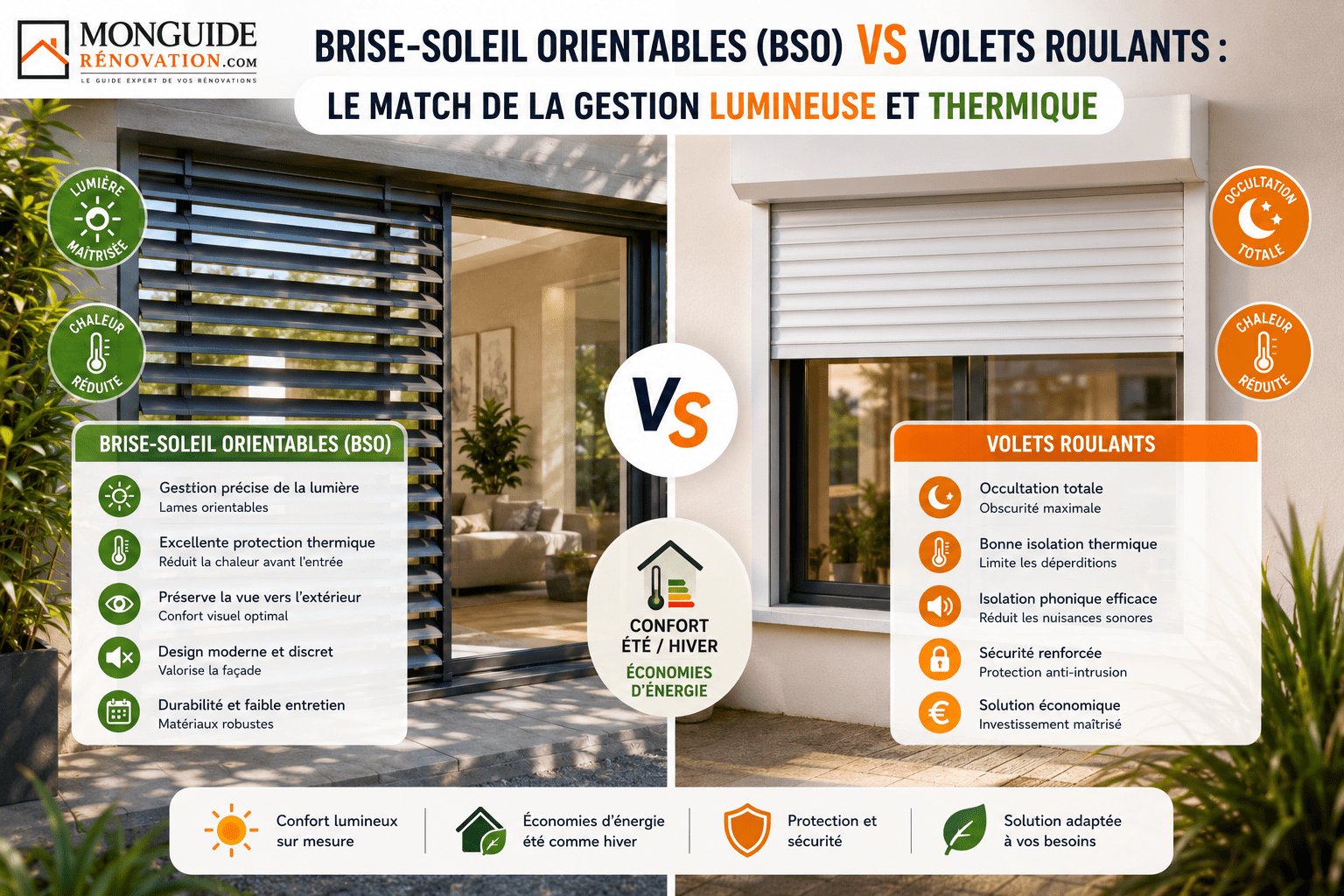 Brise-soleils vs volets roulants match lumineux