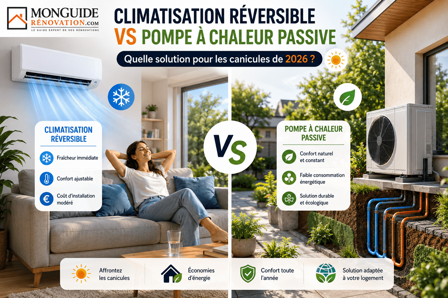 Climatisation réversible vs pompe à chaleur passive