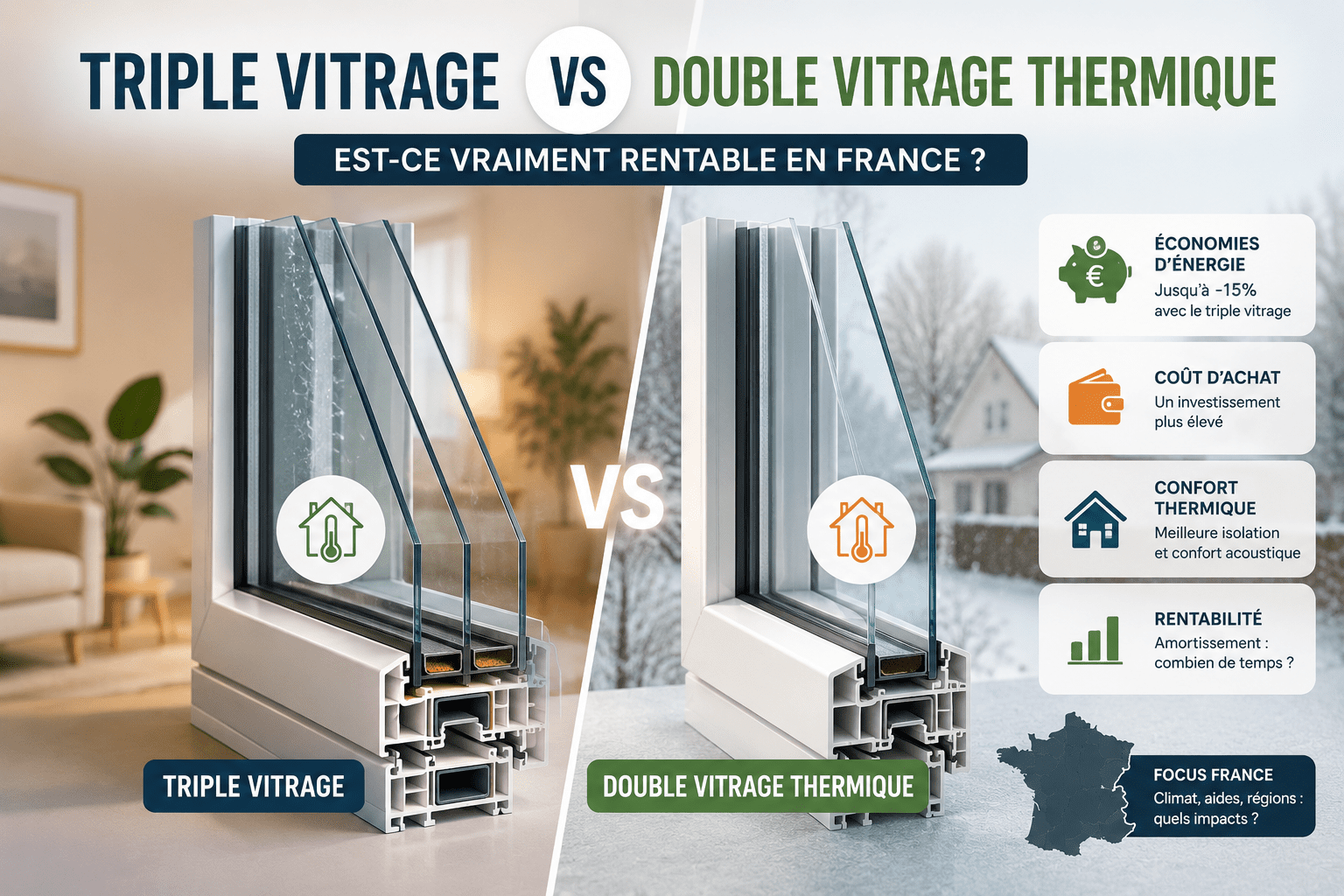 Rentabilité triple vitrage vs double vitrage thermique