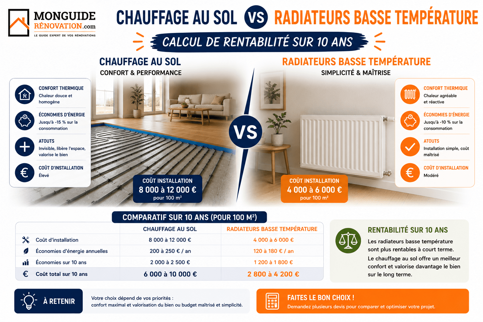 Comparaison chauffage au sol vs radiateurs