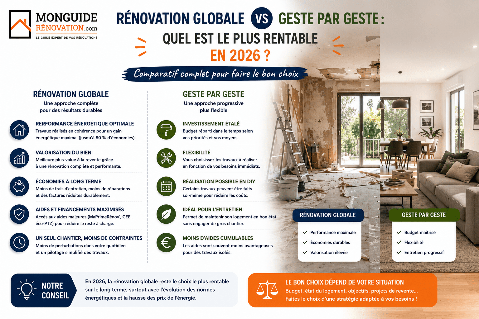Comparatif rénovation globale vs geste par geste