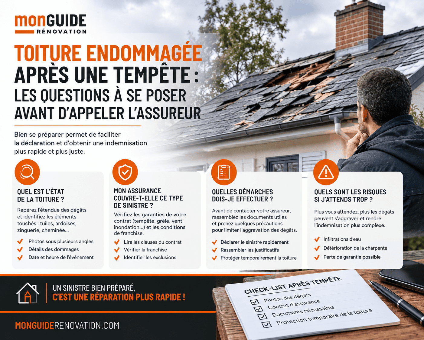 Toiture endommagée après une toiture